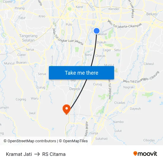 Kramat Jati to RS Citama map