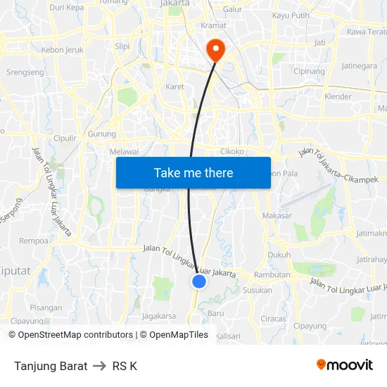 Tanjung Barat to RS K map