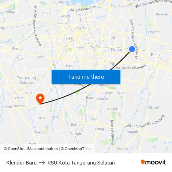 Klender Baru to RSU Kota Tangerang Selatan map