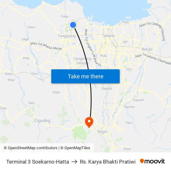 Terminal 3 Soekarno-Hatta to Rs. Karya Bhakti Pratiwi map