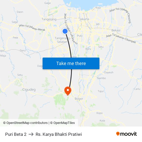 Puri Beta 2 to Rs. Karya Bhakti Pratiwi map