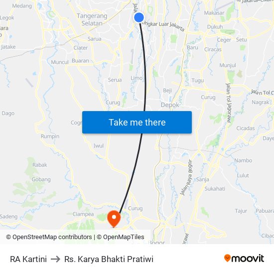 RA Kartini to Rs. Karya Bhakti Pratiwi map