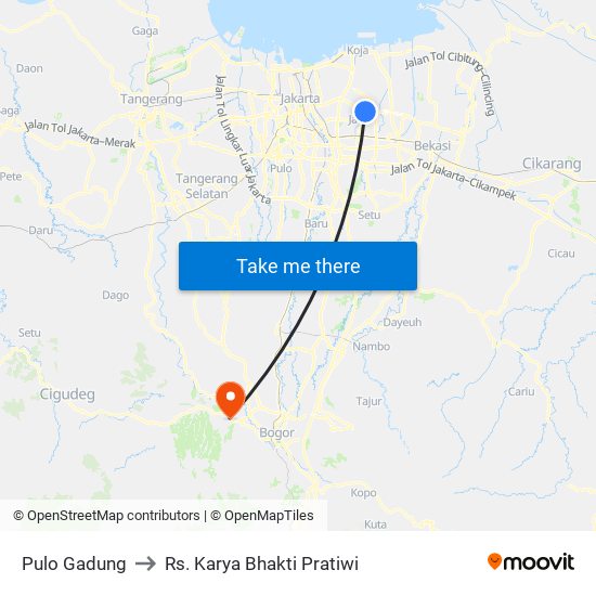 Pulo Gadung to Rs. Karya Bhakti Pratiwi map
