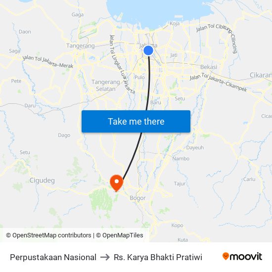 Perpustakaan Nasional to Rs. Karya Bhakti Pratiwi map