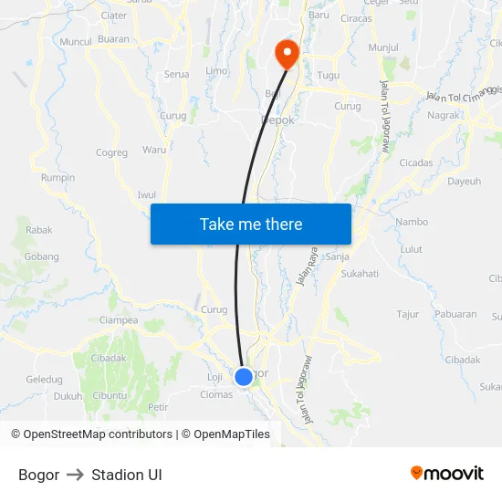 Bogor to Stadion UI map