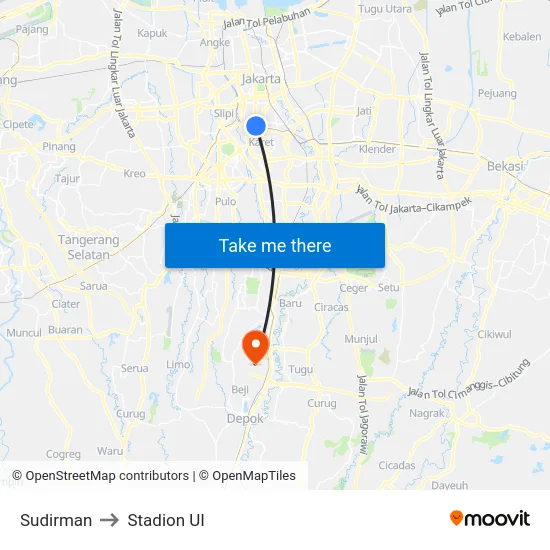 Sudirman to Stadion UI map