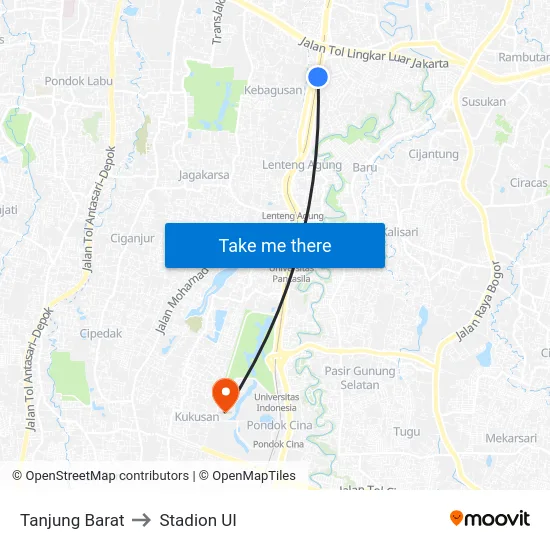 Tanjung Barat to Stadion UI map