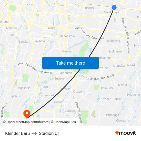 Klender Baru to Stadion UI map