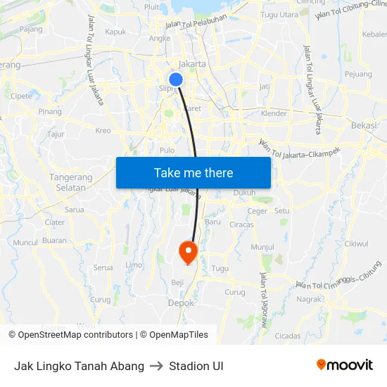 Jak Lingko Tanah Abang to Stadion UI map