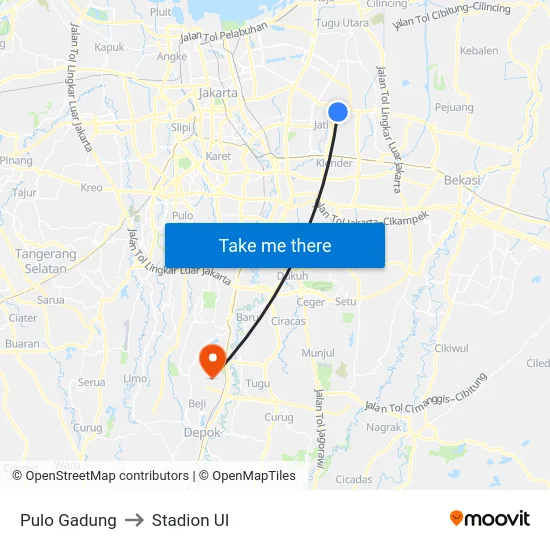 Pulo Gadung to Stadion UI map