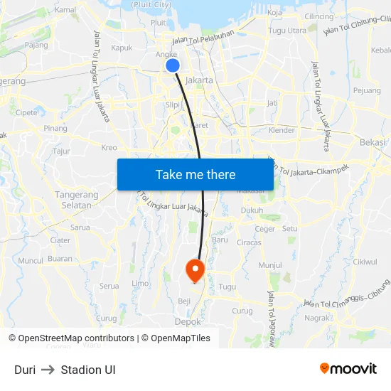 Duri to Stadion UI map