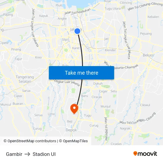 Gambir to Stadion UI map