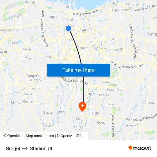 Grogol to Stadion UI map
