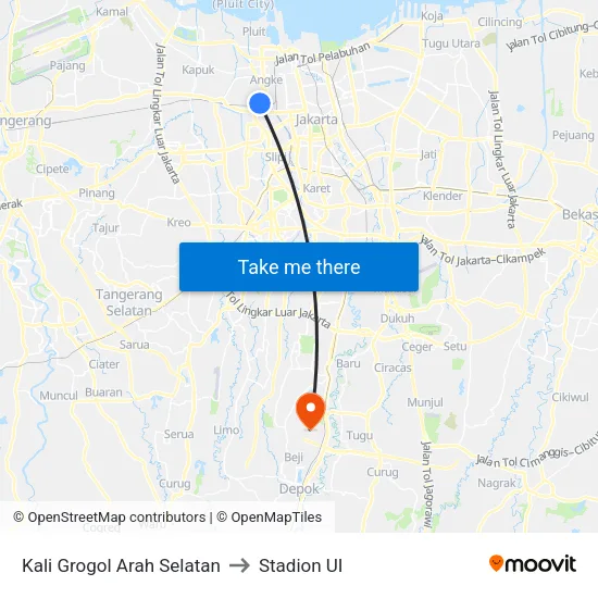 Kali Grogol Arah Selatan to Stadion UI map