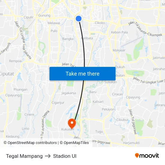 Tegal Mampang to Stadion UI map