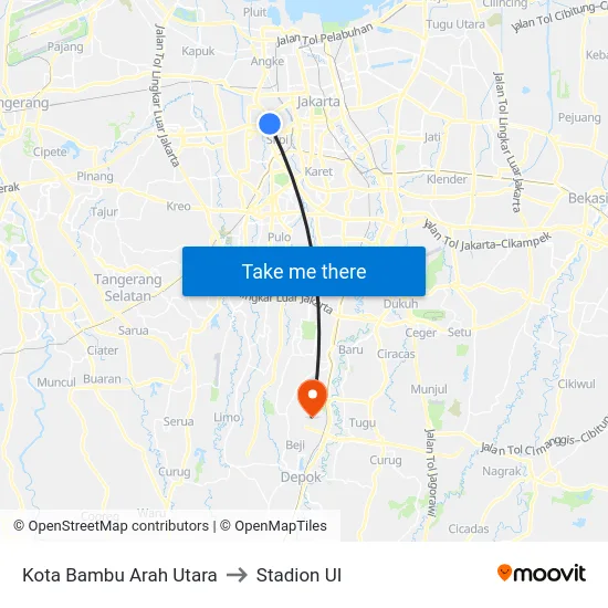 Kota Bambu Arah Utara to Stadion UI map