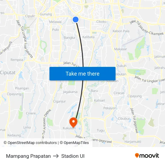 Mampang Prapatan to Stadion UI map