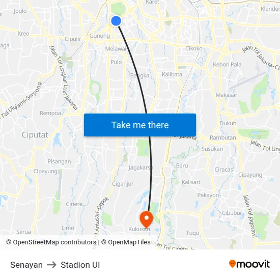 Senayan to Stadion UI map