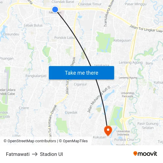 Fatmawati to Stadion UI map