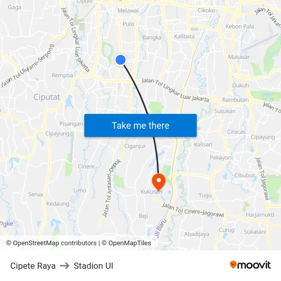 Cipete Raya to Stadion UI map