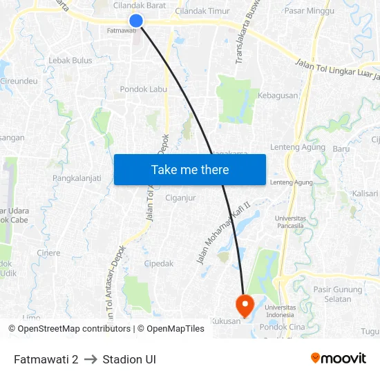 Fatmawati 2 to Stadion UI map