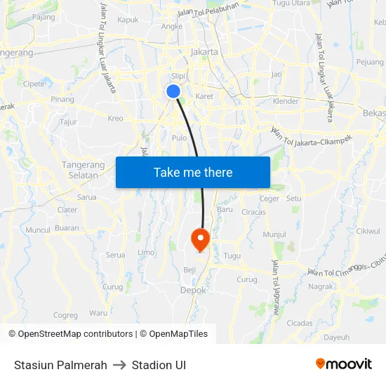 Stasiun Palmerah to Stadion UI map