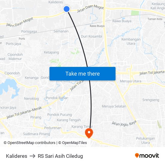 Kalideres to RS Sari Asih Ciledug map
