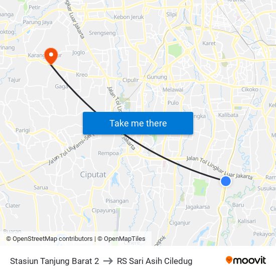 Stasiun Tanjung Barat 2 to RS Sari Asih Ciledug map