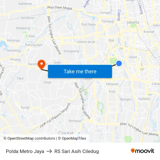 Polda Metro Jaya to RS Sari Asih Ciledug map