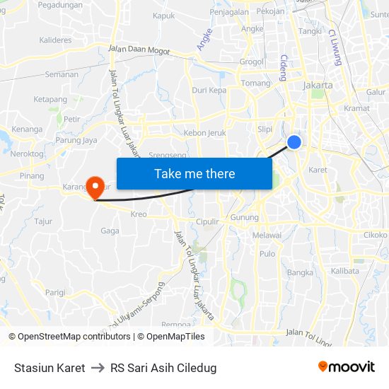 Stasiun Karet to RS Sari Asih Ciledug map