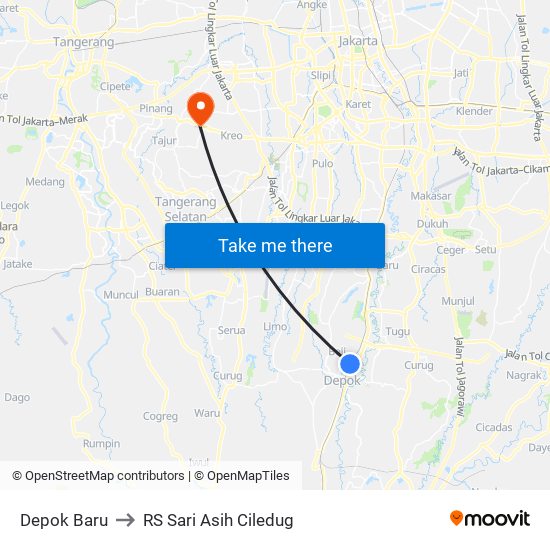 Depok Baru to RS Sari Asih Ciledug map