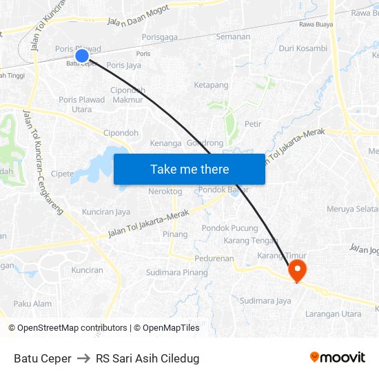 Batu Ceper to RS Sari Asih Ciledug map