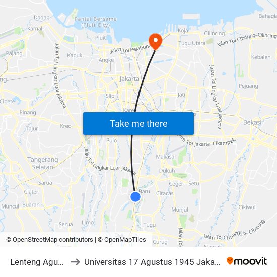 Lenteng Agung to Universitas 17 Agustus 1945 Jakarta map