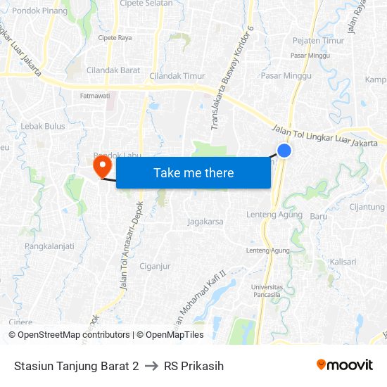 Stasiun Tanjung Barat 2 to RS Prikasih map