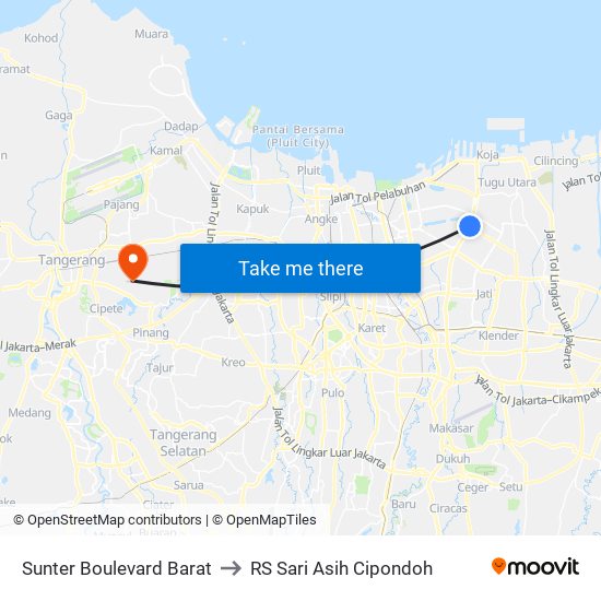 Sunter Boulevard Barat to RS Sari Asih Cipondoh map