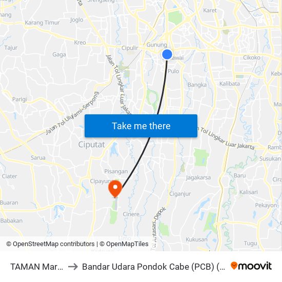 TAMAN Martha Tiahahu to Bandar Udara Pondok Cabe (PCB) (Bandar Udara Pondok Cabe) map