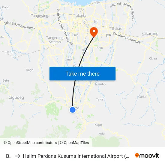 Bogor to Halim Perdana Kusuma International Airport (HLP) (Bandar Udara Internasional Halim Perdana Kusuma) map