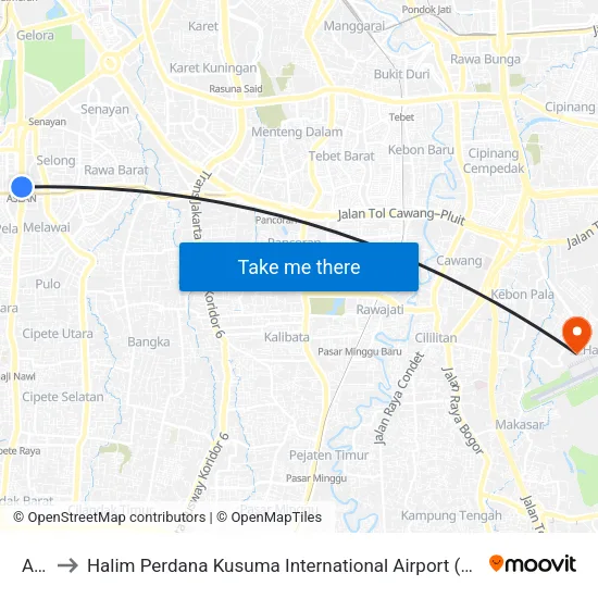 ASEAN to Halim Perdana Kusuma International Airport (HLP) (Bandar Udara Internasional Halim Perdana Kusuma) map