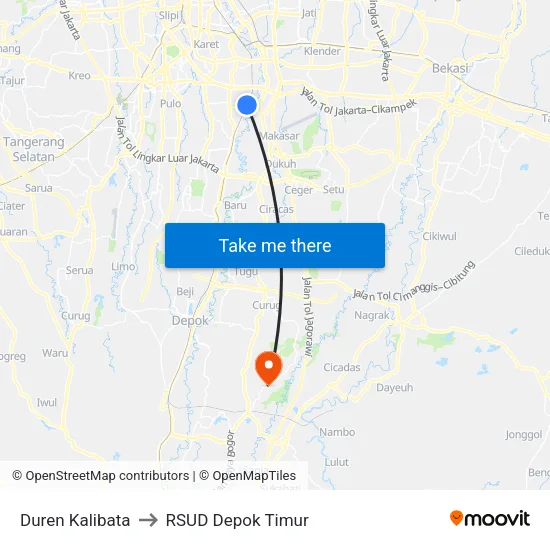 Duren Kalibata to RSUD Depok Timur map
