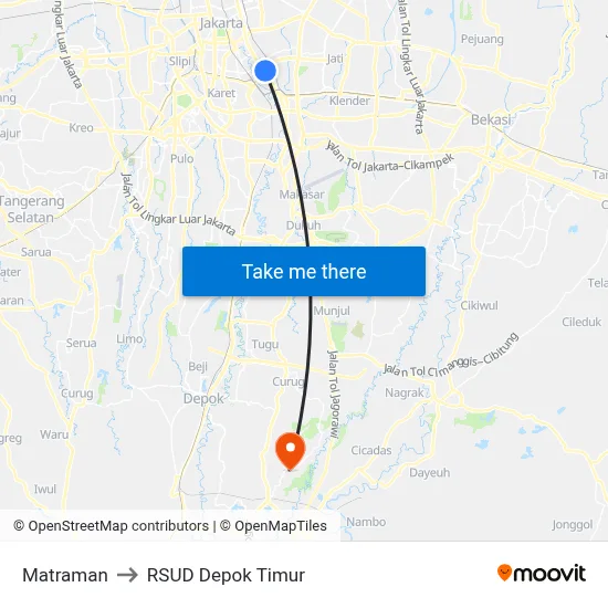 Matraman to RSUD Depok Timur map