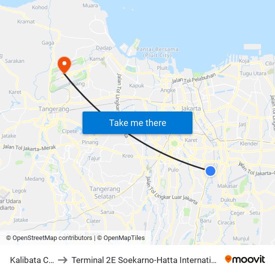 Kalibata City 1 to Terminal 2E Soekarno-Hatta International Airport map