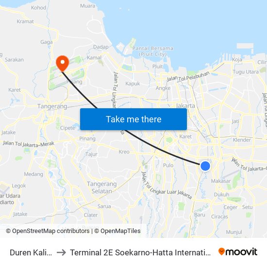 Duren Kalibata to Terminal 2E Soekarno-Hatta International Airport map