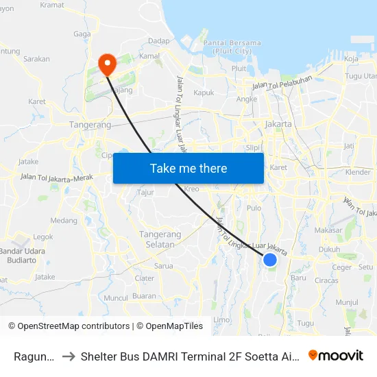 Ragunan to Shelter Bus DAMRI Terminal 2F Soetta Airport map