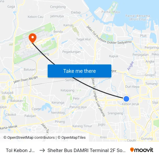 Tol Kebon Jeruk 2 to Shelter Bus DAMRI Terminal 2F Soetta Airport map