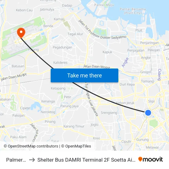 Palmerah to Shelter Bus DAMRI Terminal 2F Soetta Airport map