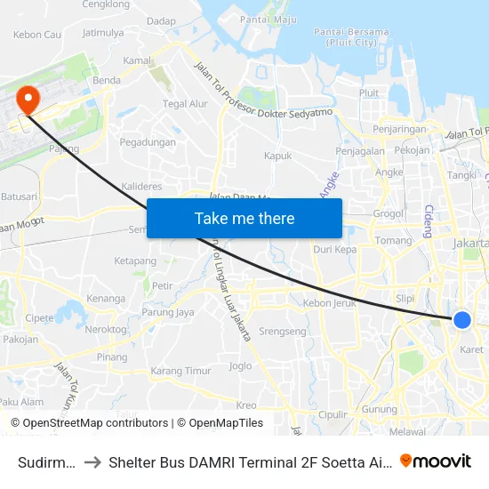 Sudirman to Shelter Bus DAMRI Terminal 2F Soetta Airport map