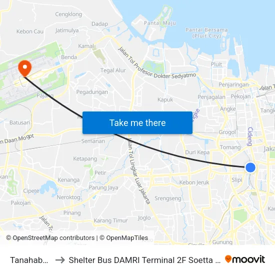 Tanahabang to Shelter Bus DAMRI Terminal 2F Soetta Airport map