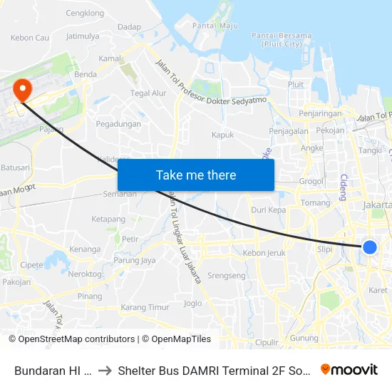 Bundaran HI Astra to Shelter Bus DAMRI Terminal 2F Soetta Airport map