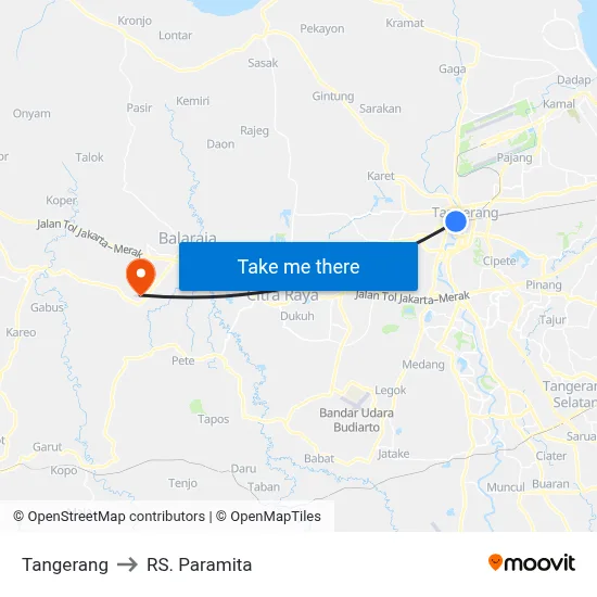 Tangerang to RS. Paramita map
