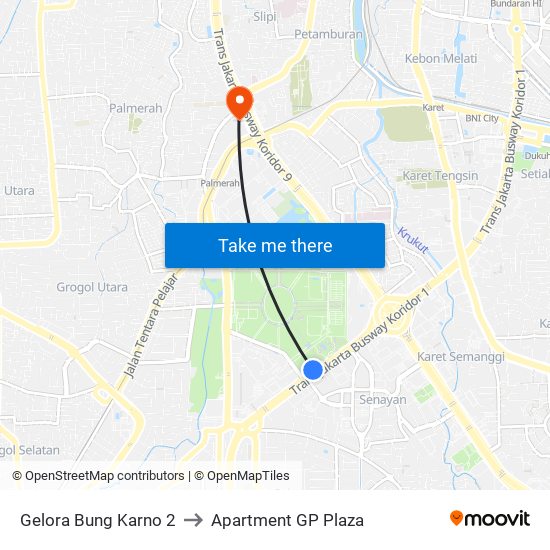 Gelora Bung Karno 2 to Apartment GP Plaza map